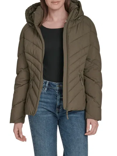 Tommy Hilfiger Women's Chevron-quilted Hooded Puffer Jacket In Green
