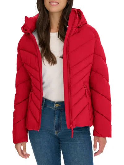 Tommy Hilfiger Women's Chevron-quilted Hooded Puffer Jacket In Red