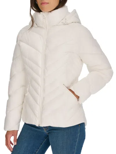 Tommy Hilfiger Women's Chevron-quilted Hooded Puffer Jacket In White