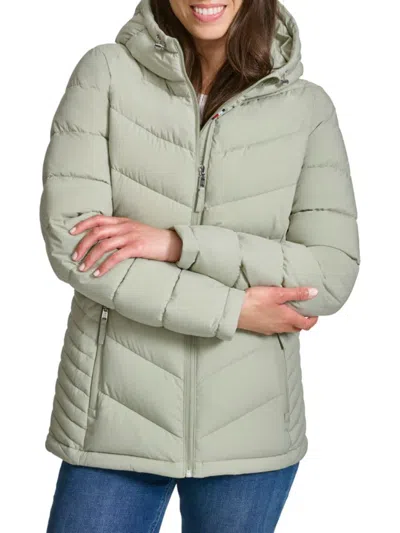 Tommy Hilfiger Women's Chevron Quilted Puffer Jacket In Green