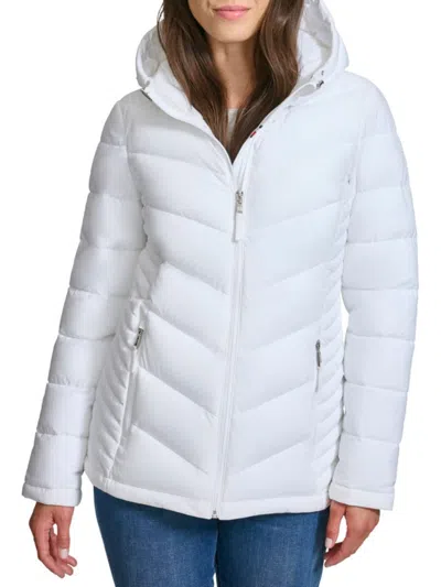 Tommy Hilfiger Women's Chevron Quilted Puffer Jacket In White