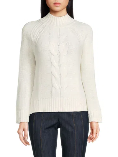 Tommy Hilfiger Women's Chunky Cable Knit Mockneck Sweater In Ivory
