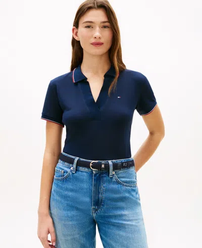 Tommy Hilfiger Women's Classic Pique Short-sleeve Polo T-shirt In Blue