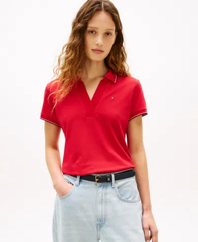 Tommy Hilfiger Women's Classic Pique Short-sleeve Polo T-shirt In Red