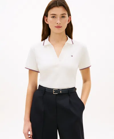 Tommy Hilfiger Women's Classic Pique Short-sleeve Polo T-shirt In White