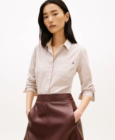 Tommy Hilfiger Women's Classic Poplin Roll-tab Long-sleeve Shirt In Neutral