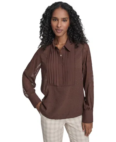 Tommy Hilfiger Women's Clip Dot Pleated Bib Top In Brown