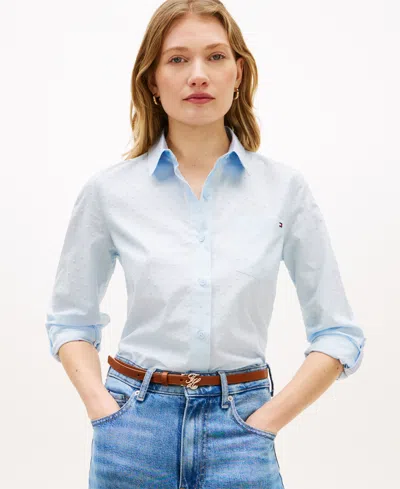 Tommy Hilfiger Women's Clip Dot Roll-tab Collared Shirt In Blue