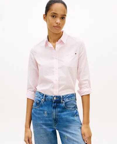 Tommy Hilfiger Women's Clip Dot Roll-tab Collared Shirt In Pink