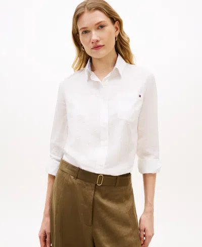 Tommy Hilfiger Women's Clip Dot Roll-tab Collared Shirt In Multi