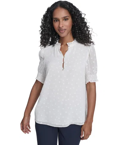 Tommy Hilfiger Women's Clip Dot Ruffle Popover Top In White