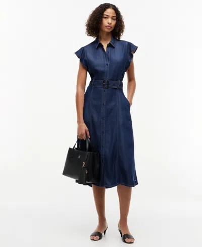 Tommy Hilfiger Women's Collar Short-sleeve Midi Dress In Blue