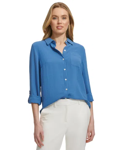 Tommy Hilfiger Women's Collared Button-front Shirt In Blue