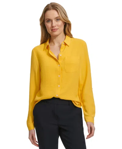 Tommy Hilfiger Women's Collared Button-front Shirt In Yellow