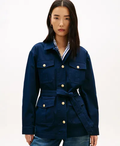 Tommy Hilfiger Women's Collared Front-button Field Jacket In Blue