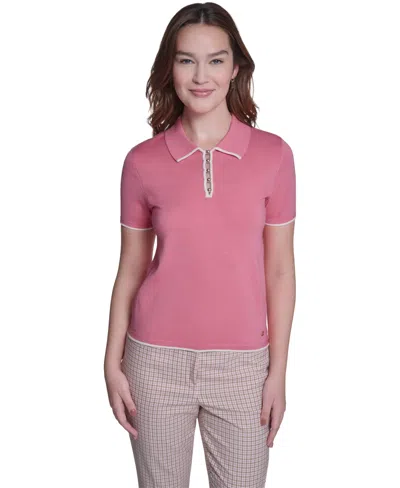 Tommy Hilfiger Women's Collared Tipped Polo Sweater In Pink