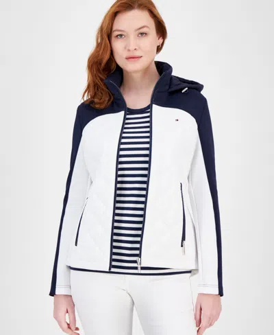 Tommy Hilfiger Women's Color-block Quilted Scuba Jacket In Sky Captain Multi