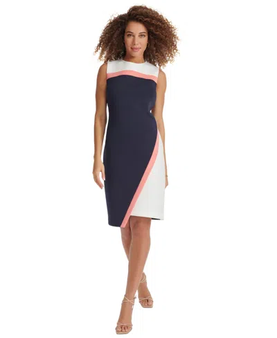 Tommy Hilfiger Women's Color-blocked Asymmetric Dress In Ivo,sky Cp