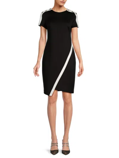 Tommy Hilfiger Women's Colorblock Asymmetric Knee Length Dress In Black Ivory