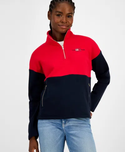 Tommy Hilfiger Women's Colorblock Quarter Zip Sweatshirt In Multi