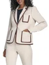 Tommy Hilfiger Womens Contrast Trim One Button Blazer Short Sleeve Crewneck Pocket T Shirt Mid Rise Slim Fit Ankle  In Neutral