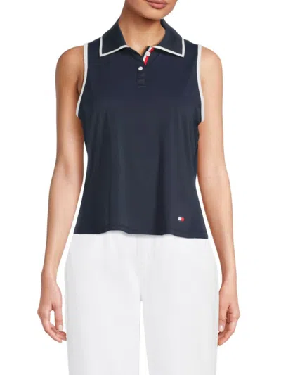 Tommy Hilfiger Women's Contrast Tipped Polo Tank In Navy