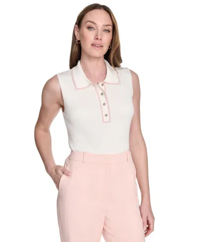 Tommy Hilfiger Women's Contrast-tipped Sleeveless Polo Top