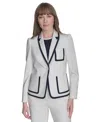 Tommy Hilfiger Womens Contrast Trim Crewneck Top Contrast Trim Puff Sleeve Jacket Sailor Pants In Ivory,midnight