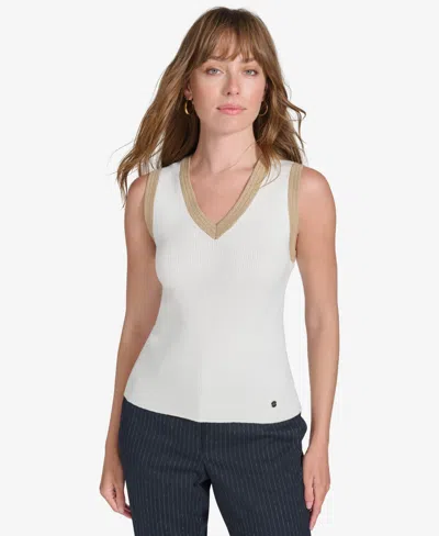 Tommy Hilfiger Women's Contrast-trim Ribbed Tank Top In Ivory