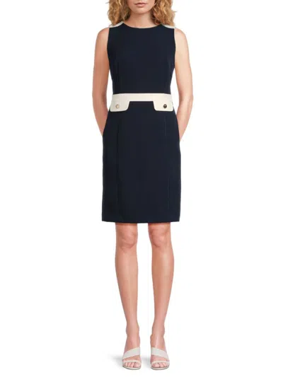 Tommy Hilfiger Women's Contrast Trim Sleeveless Dress In Navy Cream