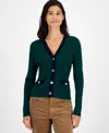 Tommy Hilfiger Women's Contrast Trim V-neck Button-front Cardigan In Green