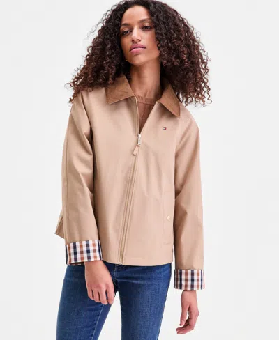 Tommy Hilfiger Women's Corduroy-collar Barn Jacket In Brown