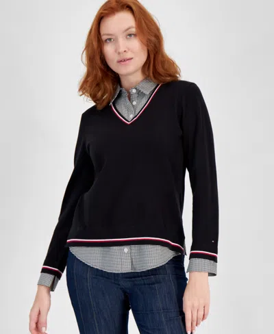 Tommy Hilfiger Women's Cornell Sweater & Button-up Shirt In Black Multi