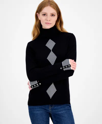 Tommy Hilfiger Women's Cotton Argyle Striped Turtleneck Sweater In Multi