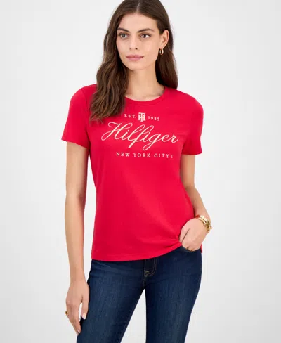 Tommy Hilfiger Women's Cotton-blend Embroidered Logo T-shirt In Red