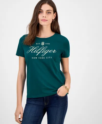Tommy Hilfiger Women's Cotton-blend Embroidered Logo T-shirt In Green