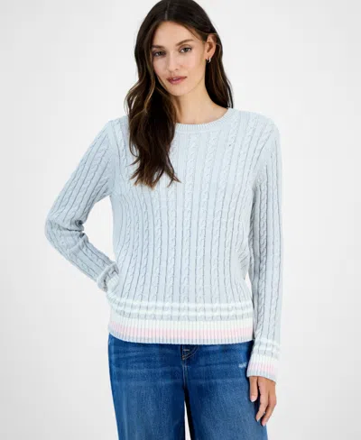 Tommy Hilfiger Women's Cotton Cable Knit Sweater In Blue