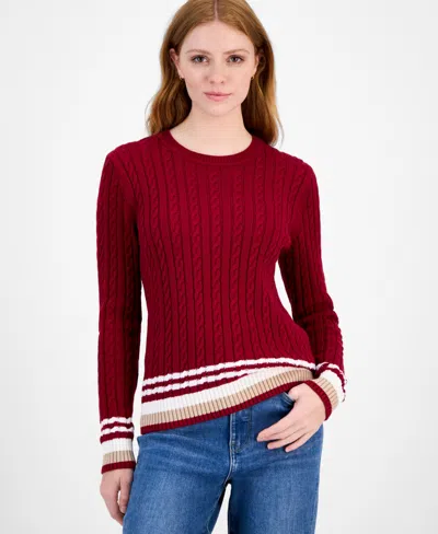 Tommy Hilfiger Women's Cotton Cable Knit Sweater In Red