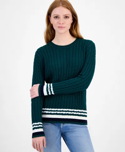 Tommy Hilfiger Women's Cotton Cable Knit Sweater In Green