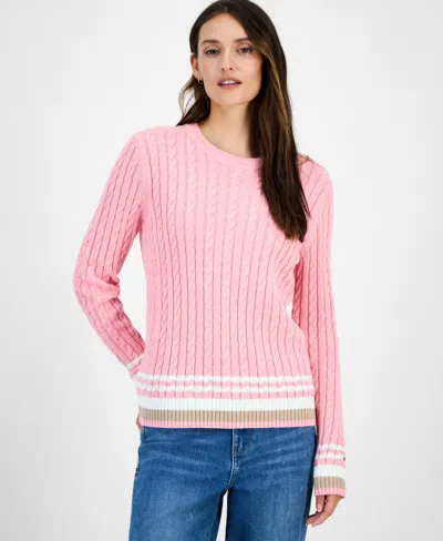 Tommy Hilfiger Women's Cotton Cable Knit Sweater In Pink