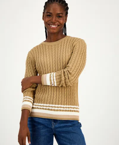 Tommy Hilfiger Women's Cotton Cable Knit Sweater In Brown
