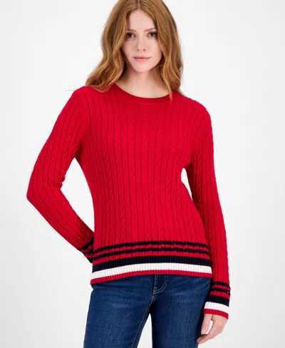 Tommy Hilfiger Women's Cotton Cable Knit Sweater In Red