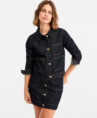 Tommy Hilfiger Women's Cotton Collared Denim Jacket In Blue