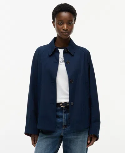 Tommy Hilfiger Women's Cotton Collared Long-sleeve Jacket In Blue