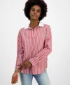 Tommy Hilfiger Women's Cotton Contrast-collar Striped Tunic In Scarlet Multi