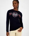 Tommy Hilfiger Women's Cotton Crest Crewneck Sweater In Black