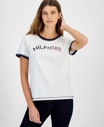 Tommy Hilfiger Women's Cotton Crewneck Logo T-shirt In White
