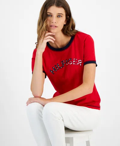Tommy Hilfiger Women's Cotton Crewneck Logo T-shirt In Scarlet