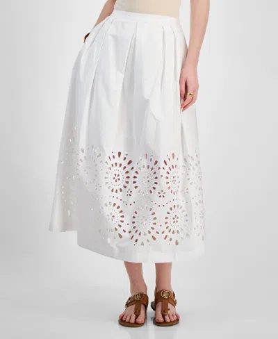 Tommy Hilfiger Women's Cotton Eyelet-border A-line Skirt In Brt White