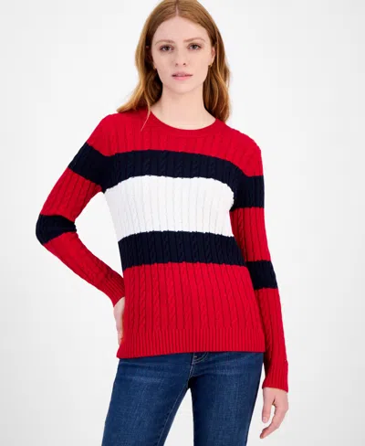 Tommy Hilfiger Women's Cotton Flag Cable Knit Sweater In Multi